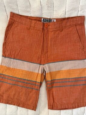 Micros Orange Shorts with Cream & Blue Stripes - 100% Cotton